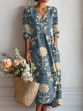 Vestido Boho de Lino Estampado Midi para Mujer