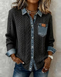 Trenza Denim | Blusa de Punto con Detalle Denim Mujer Manga Larga Trenzas