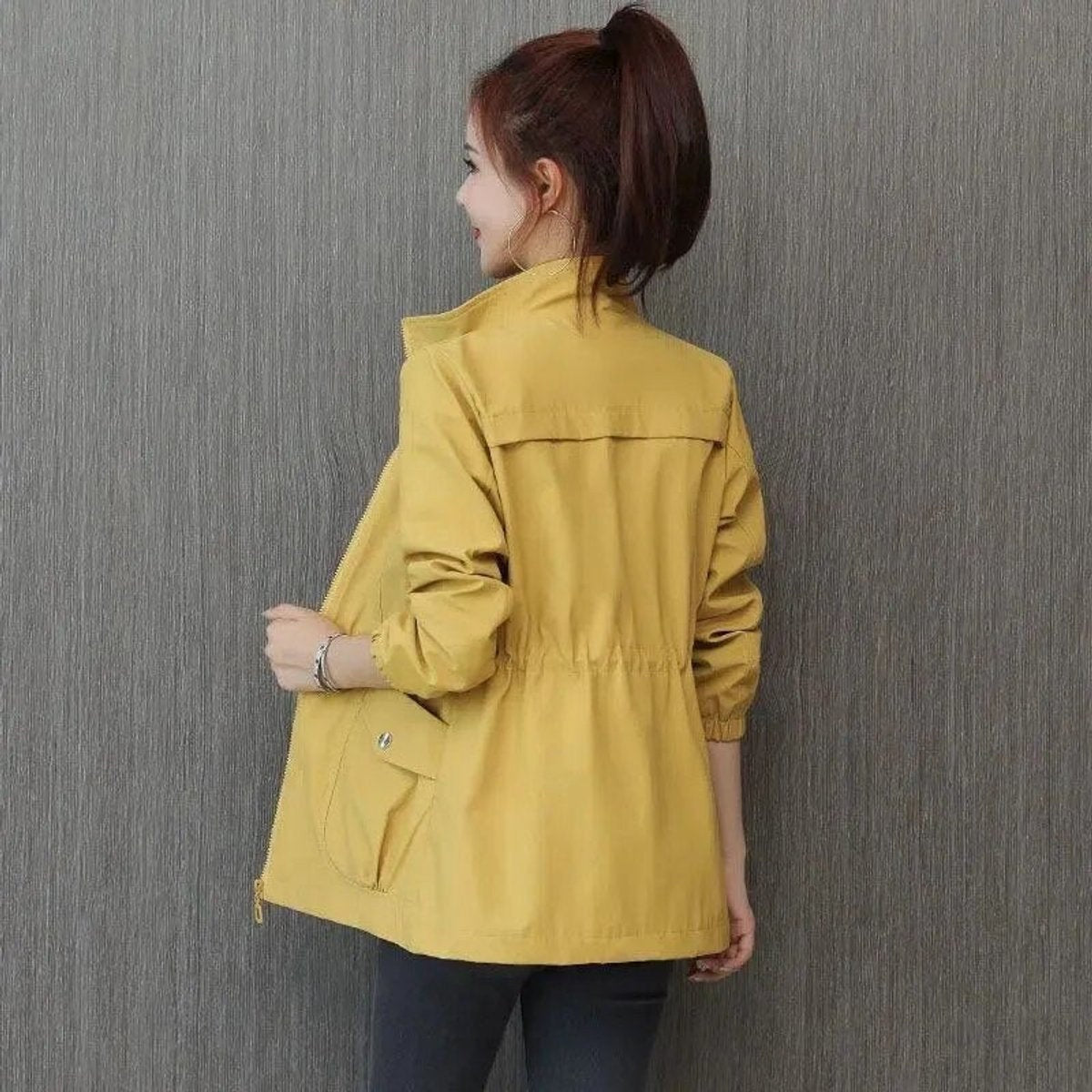 Chaqueta Militar Ligera Cintura Ajustable para Mujer