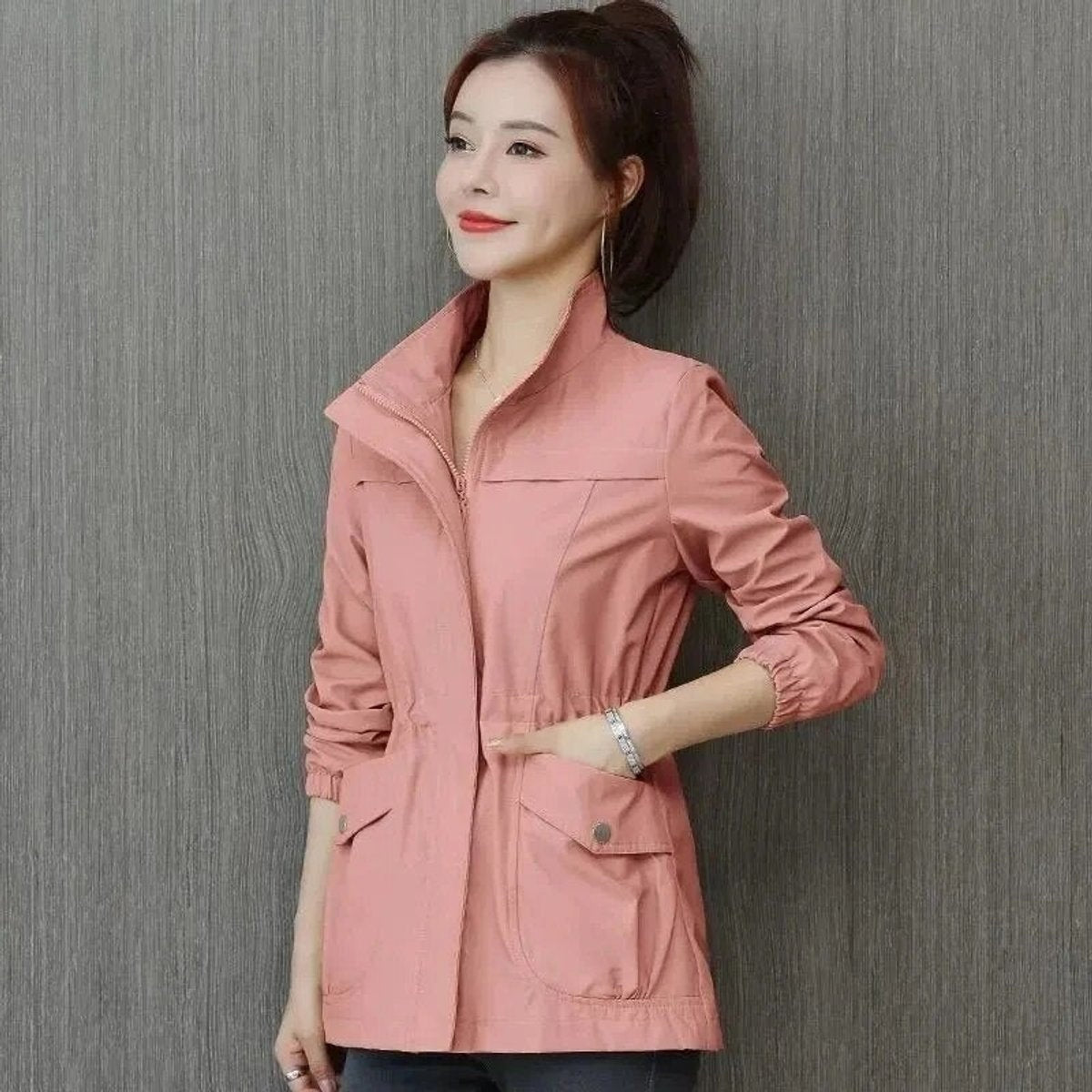Chaqueta Militar Ligera Cintura Ajustable para Mujer
