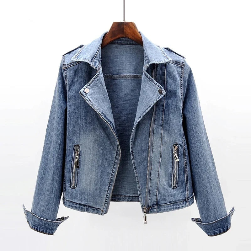 Chaqueta Vaquera Estilo Biker con Cremallera para Mujer