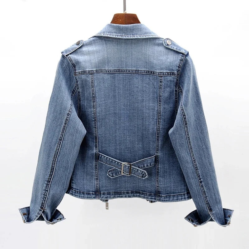 Chaqueta Vaquera Estilo Biker con Cremallera para Mujer