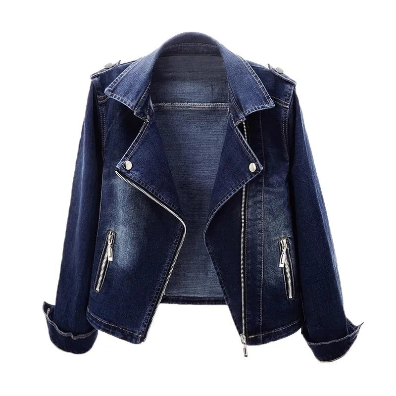 Chaqueta Vaquera Estilo Biker con Cremallera para Mujer