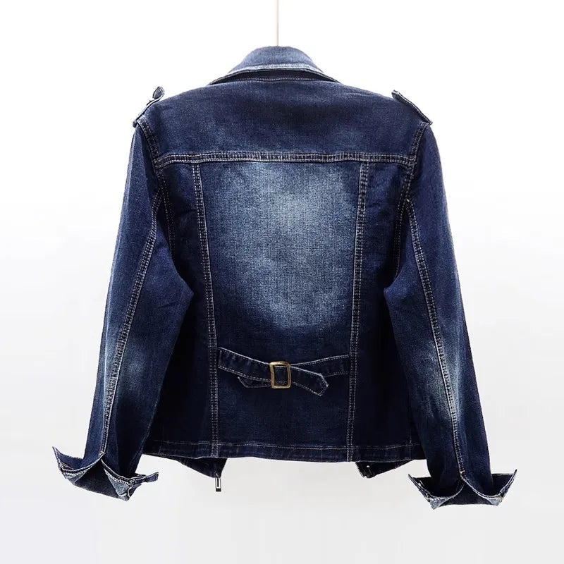 Chaqueta Vaquera Estilo Biker con Cremallera para Mujer