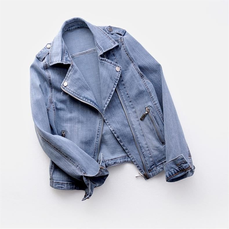 Chaqueta Vaquera Estilo Biker con Cremallera para Mujer