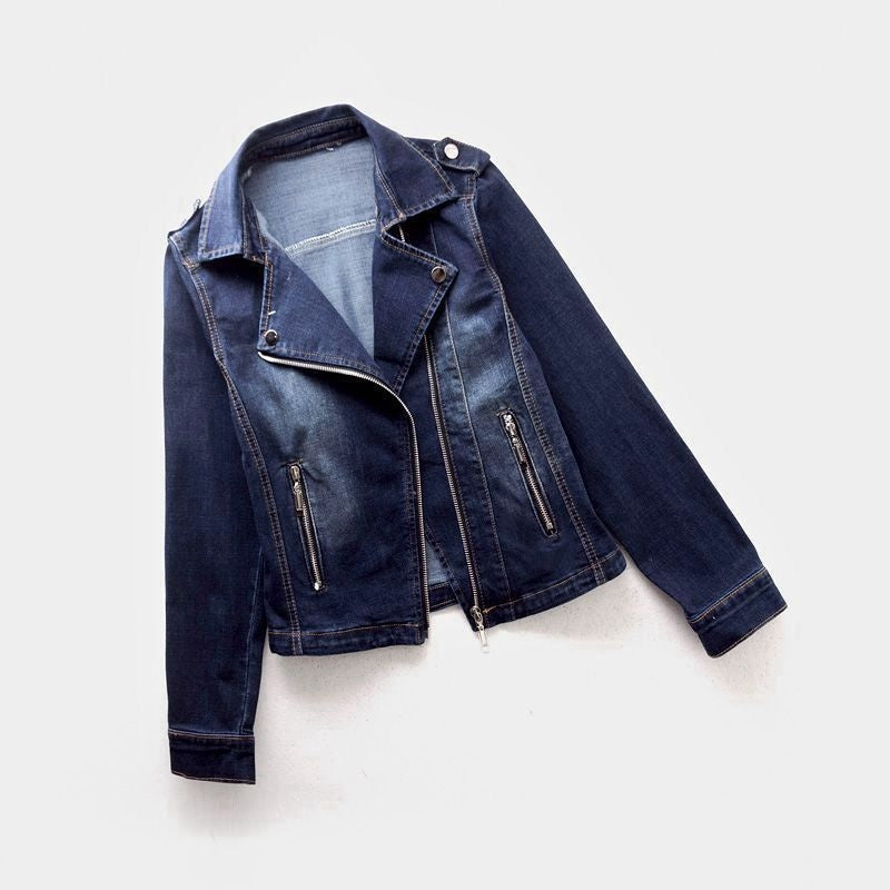 Chaqueta Vaquera Estilo Biker con Cremallera para Mujer