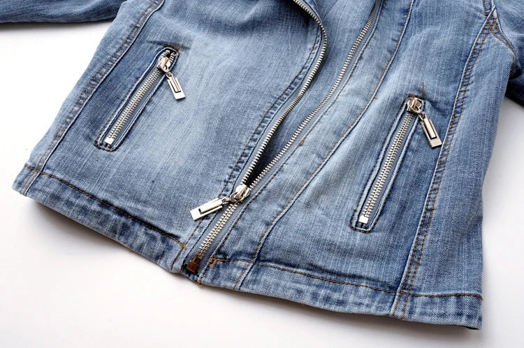 Chaqueta Vaquera Estilo Biker con Cremallera para Mujer