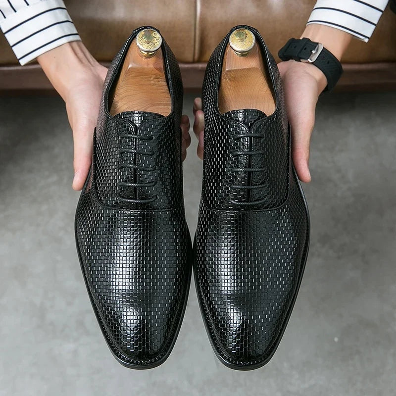 Felipe | Zapatos Oxford de Cuero Texturizado con Cordones para Hombre