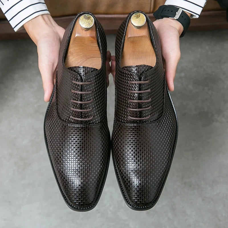 Felipe | Zapatos Oxford de Cuero Texturizado con Cordones para Hombre