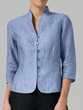 Blusa de Lino Cuello Mao Manga 3/4