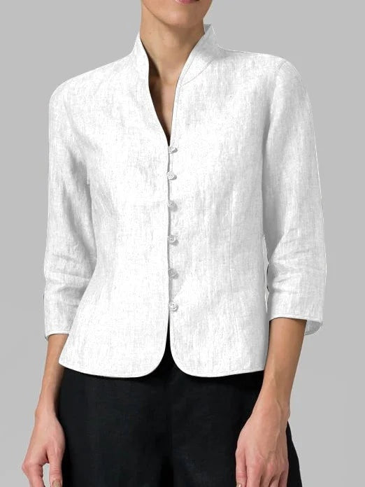 Blusa de Lino Cuello Mao Manga 3/4