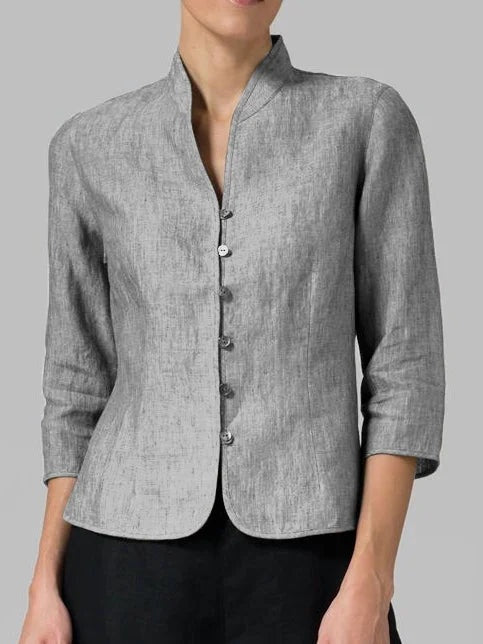 Mao Serena | Blusa de Lino Mujer Cuello Mao Manga 3/4