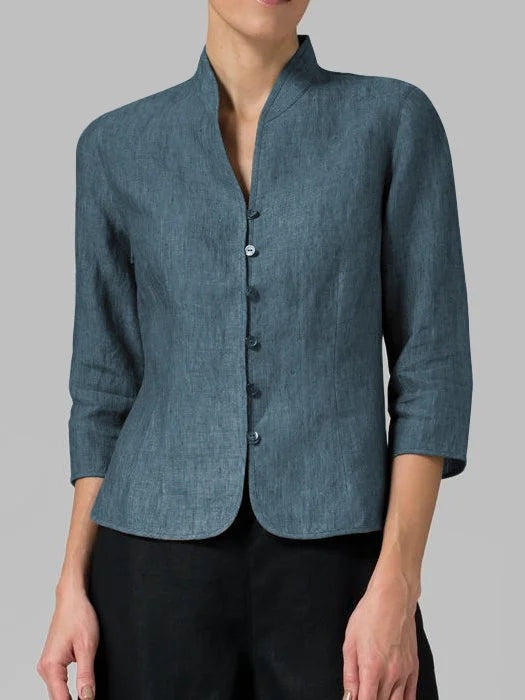 Mao Serena | Blusa de Lino Mujer Cuello Mao Manga 3/4