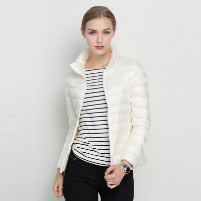 Chaqueta de Plumas Ligera Cuello Alto Ajustado para Mujer