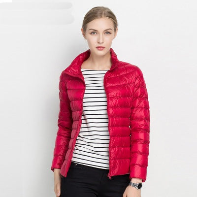 Chaqueta de Plumas Ligera Cuello Alto Ajustado para Mujer