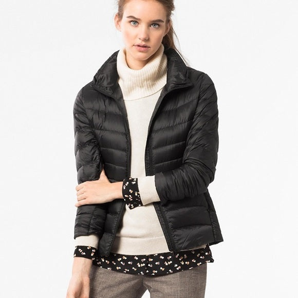 Chaqueta de Plumas Ligera Cuello Alto Ajustado para Mujer