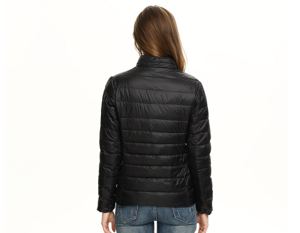 Chaqueta de Plumas Ligera Cuello Alto Ajustado para Mujer