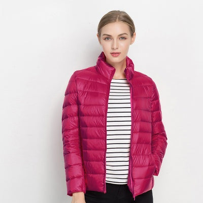 Chaqueta de Plumas Ligera Cuello Alto Ajustado para Mujer