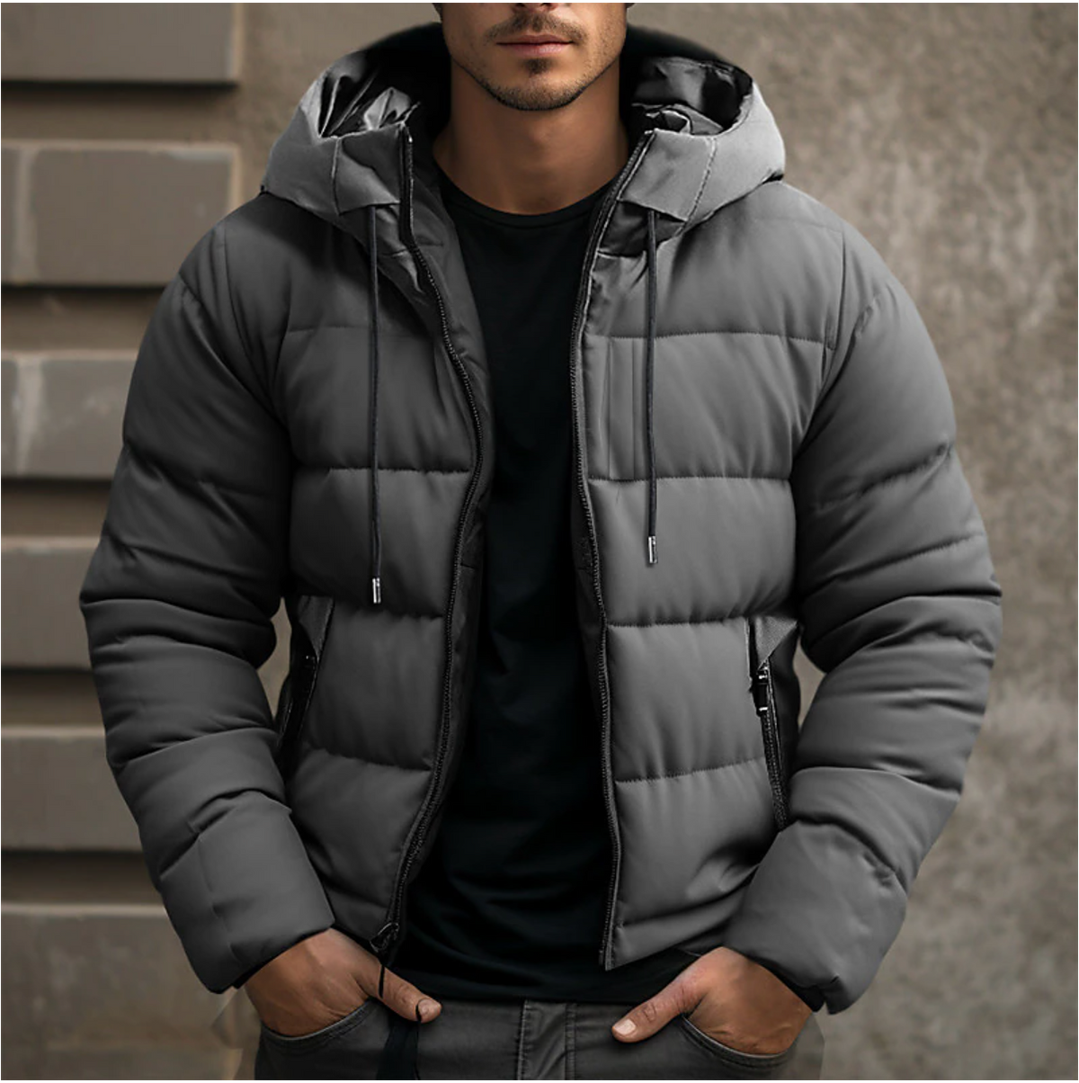 Chaqueta Acolchada Puffer con Capucha para Hombre