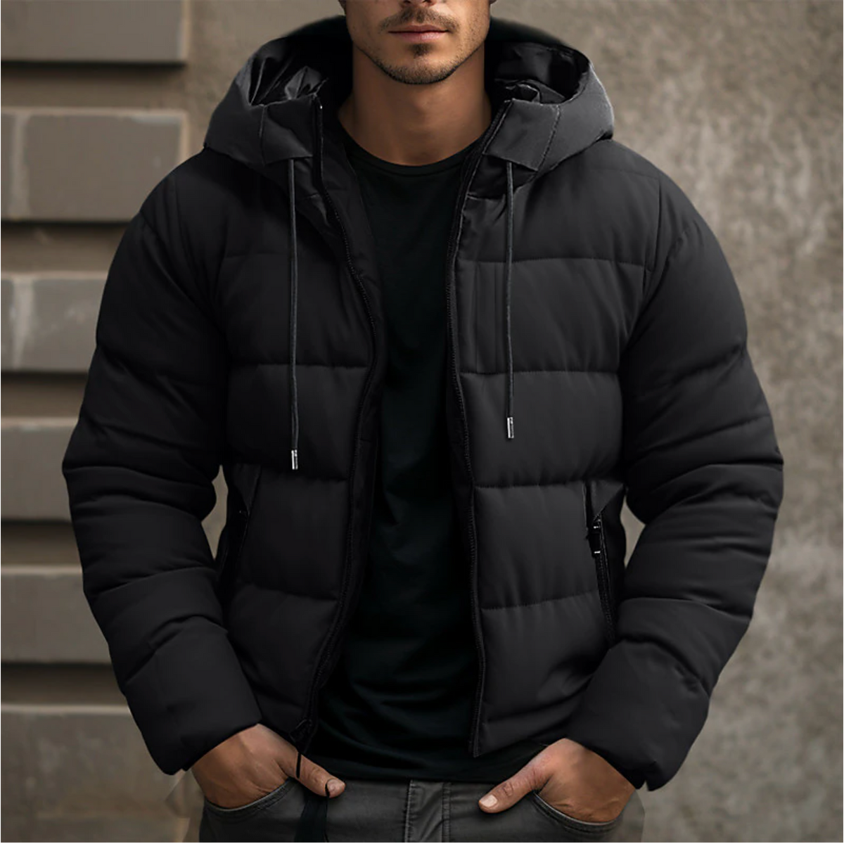 Chaqueta Acolchada Puffer con Capucha para Hombre