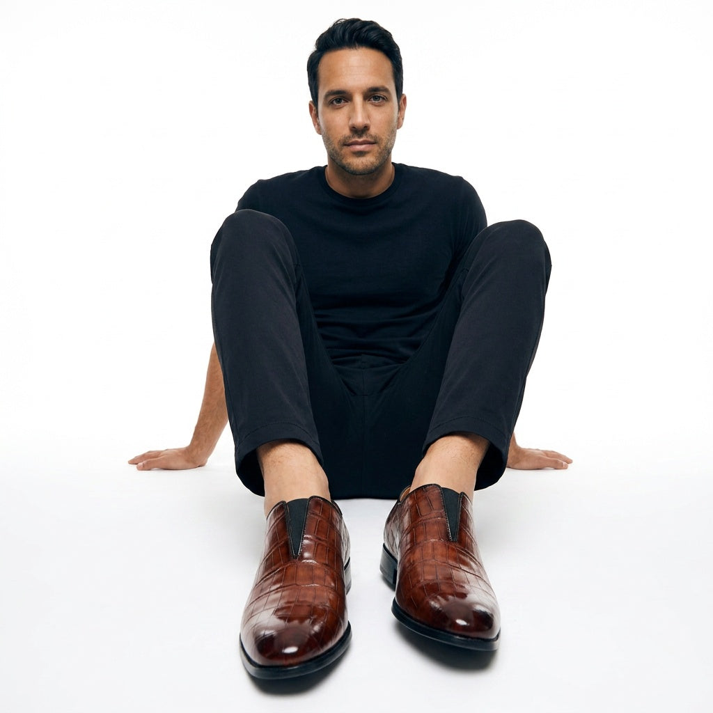 Gonzalo | Mocasines de Cuero Textura Cocodrilo Slip-On para Hombre
