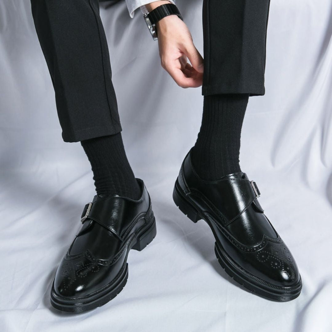 Gonzalo | Zapatos de Vestir Monk Strap Brogue de Piel con Hebilla para Hombre