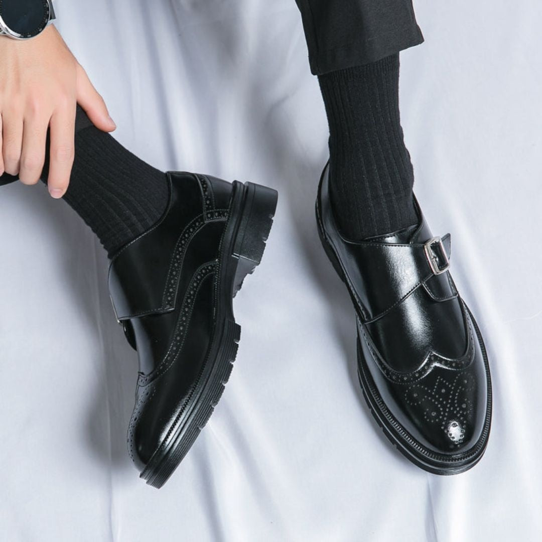 Gonzalo | Zapatos de Vestir Monk Strap Brogue de Piel con Hebilla para Hombre
