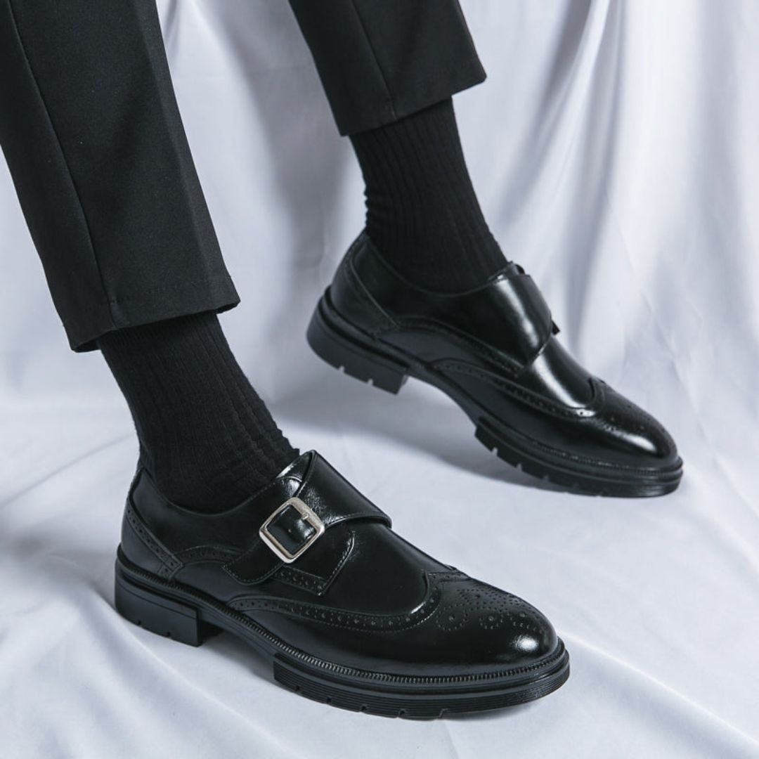 Gonzalo | Zapatos de Vestir Monk Strap Brogue de Piel con Hebilla para Hombre