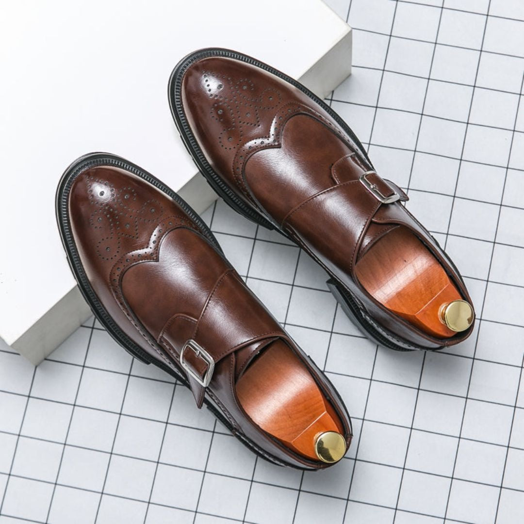 Gonzalo | Zapatos de Vestir Monk Strap Brogue de Piel con Hebilla para Hombre