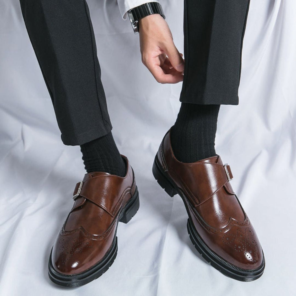 Gonzalo | Zapatos de Vestir Monk Strap Brogue de Piel con Hebilla para Hombre