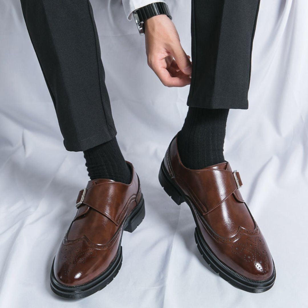 Gonzalo | Zapatos de Vestir Monk Strap Brogue de Piel con Hebilla para Hombre