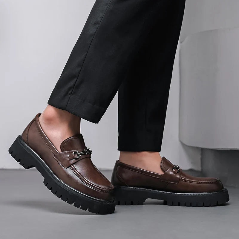 Guillermo | Mocasines de Cuero con Plataforma y Hebilla Metálica para Hombre