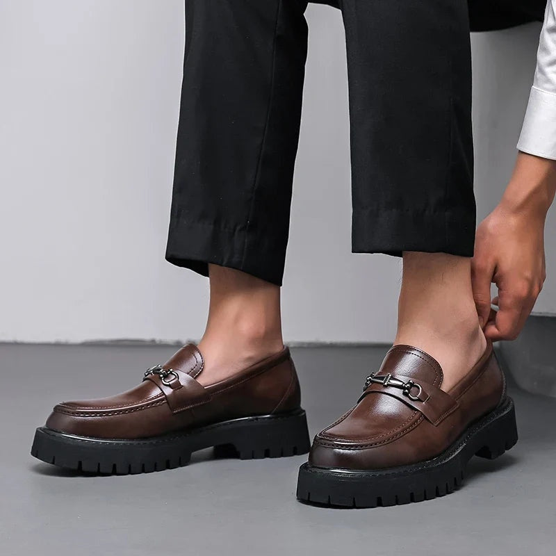 Guillermo | Mocasines de Cuero con Plataforma y Hebilla Metálica para Hombre