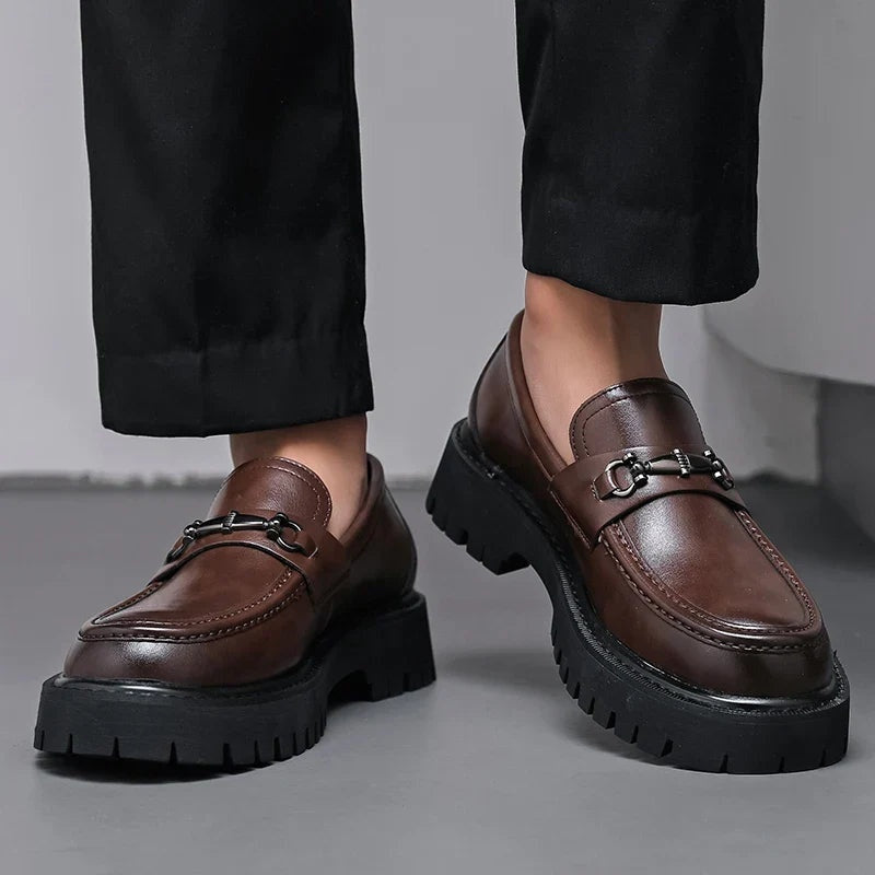 Guillermo | Mocasines de Cuero con Plataforma y Hebilla Metálica para Hombre