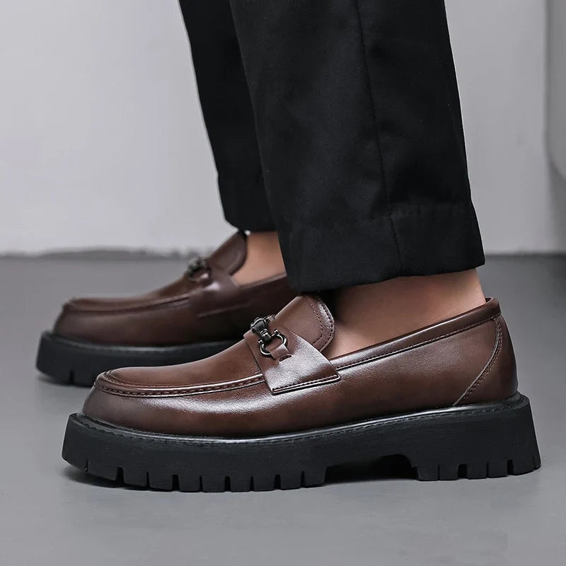 Guillermo | Mocasines de Cuero con Plataforma y Hebilla Metálica para Hombre