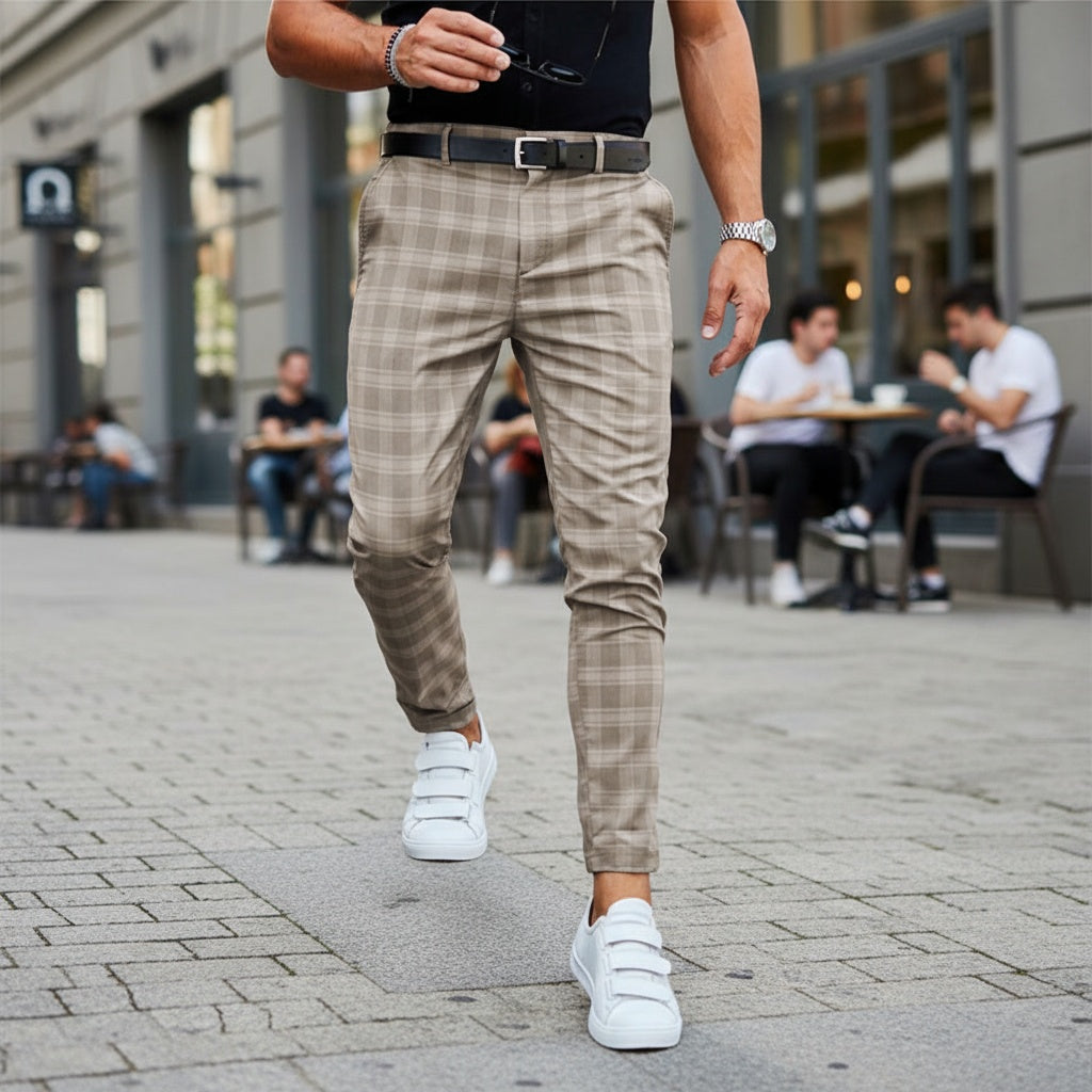 Pantalón Chino de Cuadros Slim Ajustado para Hombre