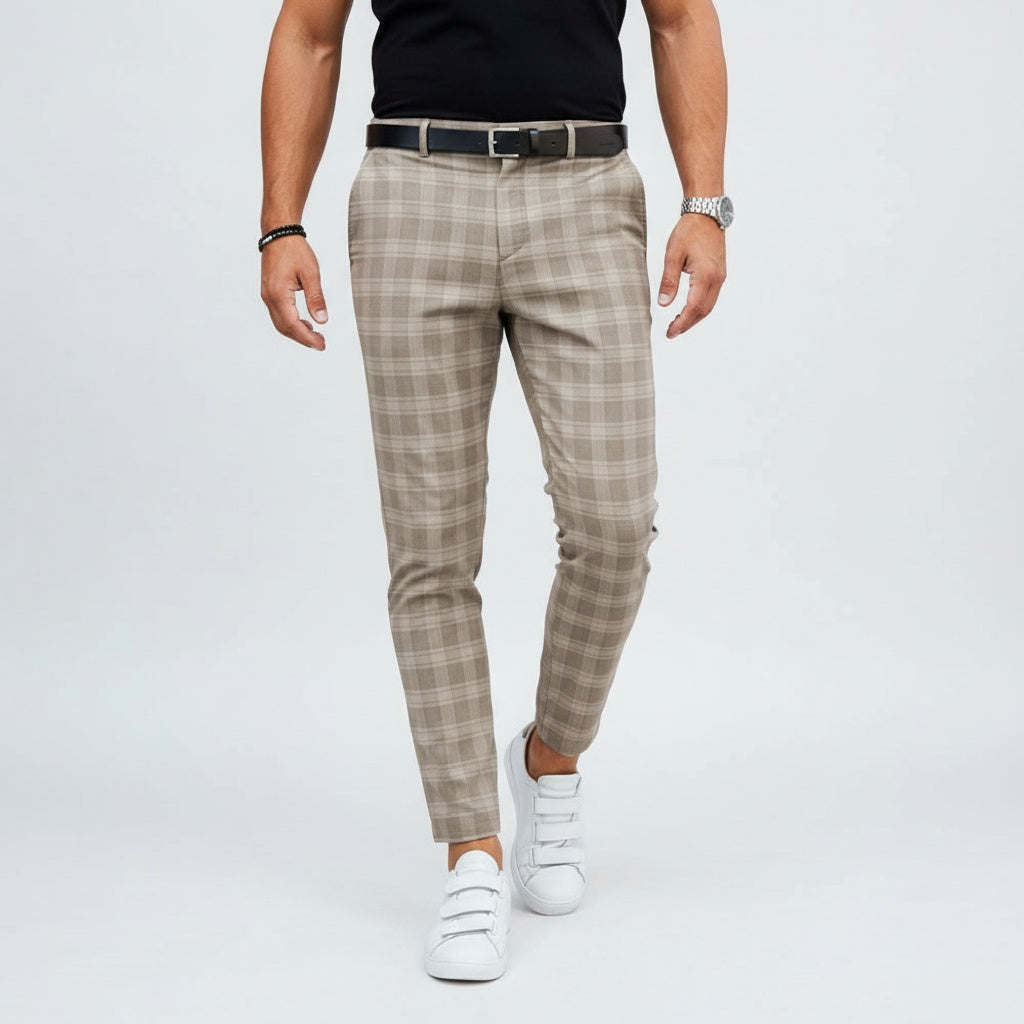 Pantalón Chino de Cuadros Slim Ajustado para Hombre