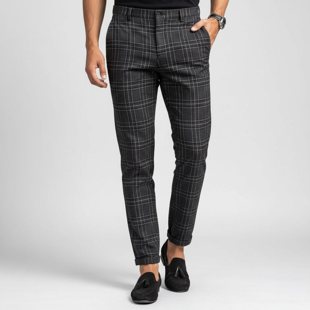 Pantalón Chino de Cuadros Slim Ajustado para Hombre