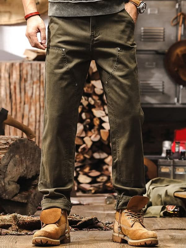 Pantalón de Trabajo Sarga de Algodón Pierna Recta para Hombre