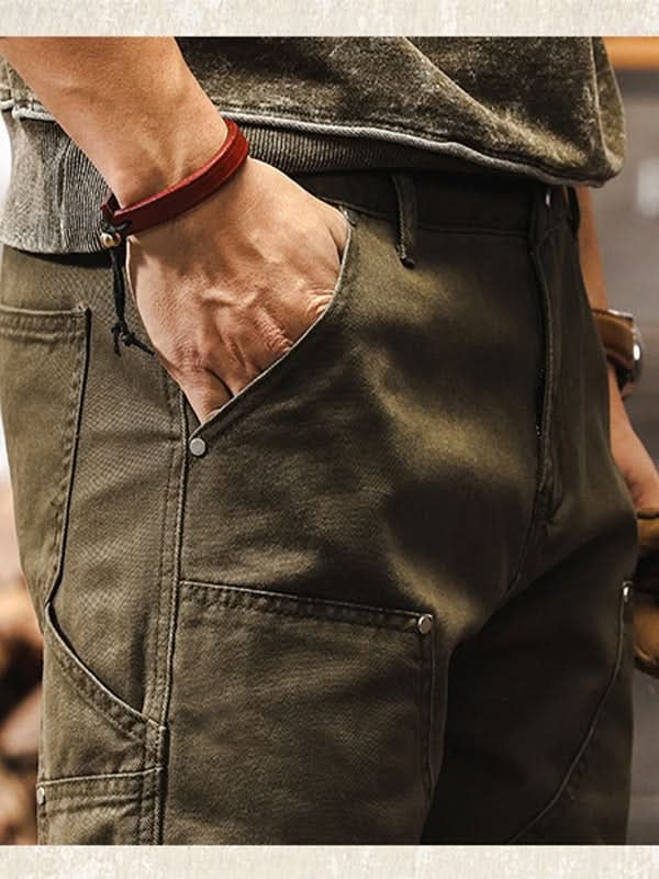 Pantalón de Trabajo Sarga de Algodón Pierna Recta para Hombre