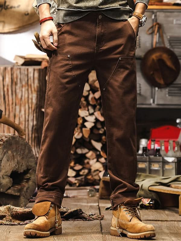 Pantalón de Trabajo Sarga de Algodón Pierna Recta para Hombre