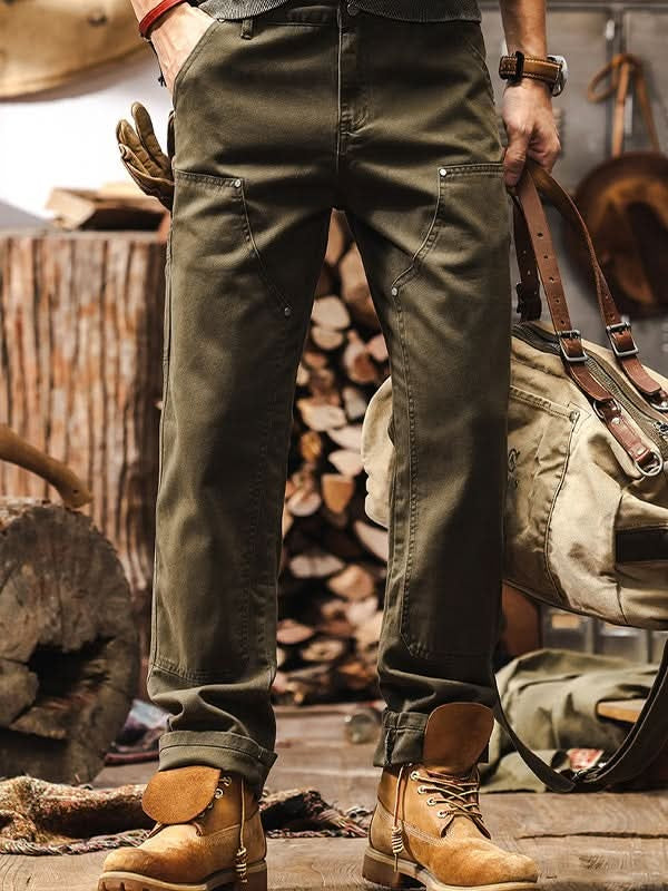 Pantalón de Trabajo Sarga de Algodón Pierna Recta para Hombre