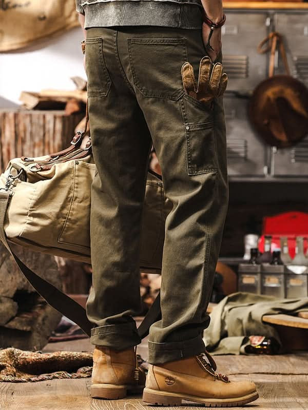 Pantalón de Trabajo Sarga de Algodón Pierna Recta para Hombre