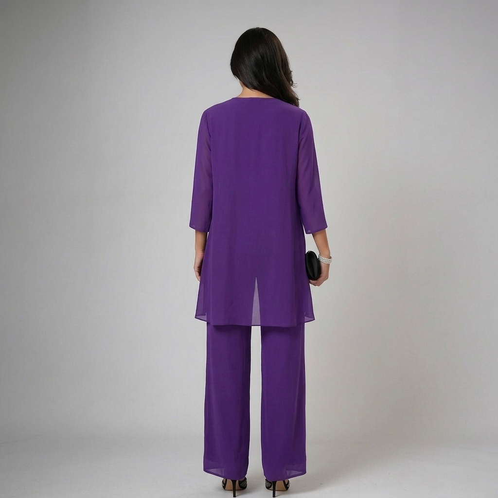 Lucia | Conjunto de Tres Piezas de Gasa con Pedrería y Pantalón Ancho