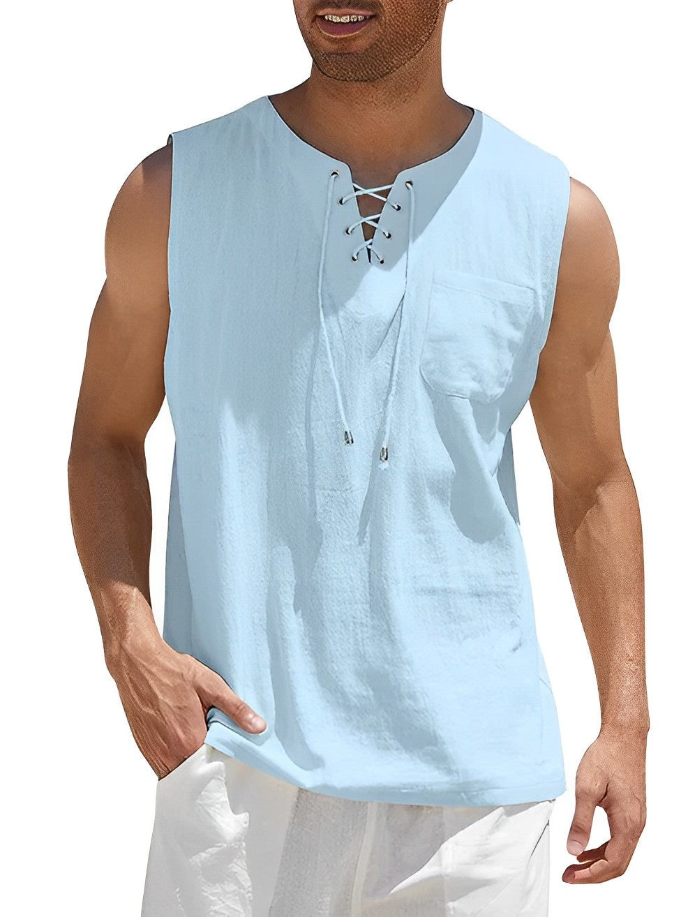 Cordón Oversize | Camiseta Sin Mangas Oversize Hombre Escote Cordones Bolsillo