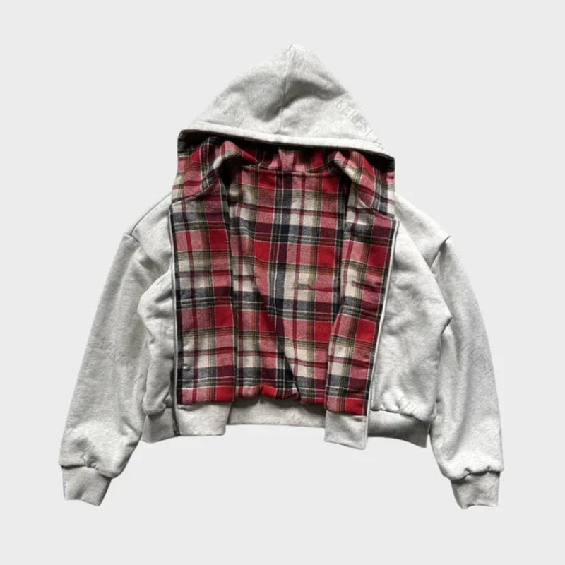 Sudadera Oversize Reversible con Capucha de Cuadros para Hombre