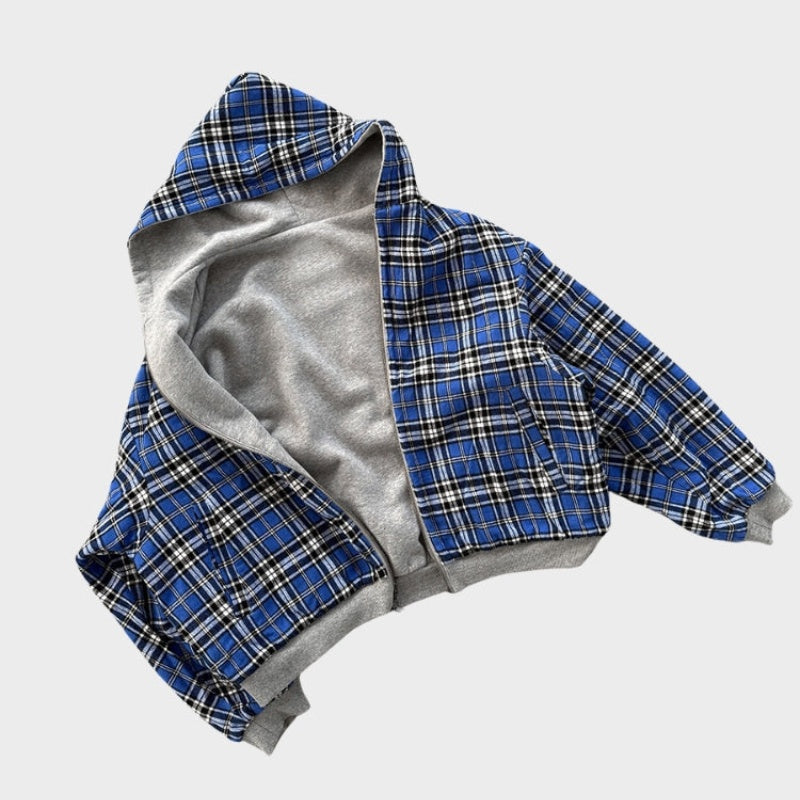 Sudadera Oversize Reversible con Capucha de Cuadros para Hombre