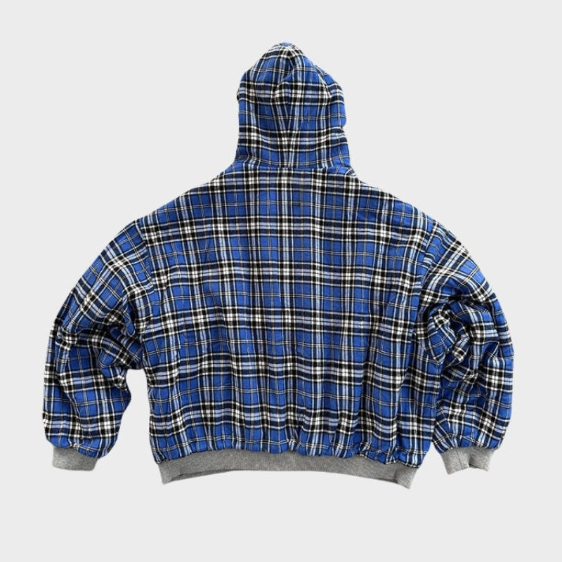 Sudadera Oversize Reversible con Capucha de Cuadros para Hombre