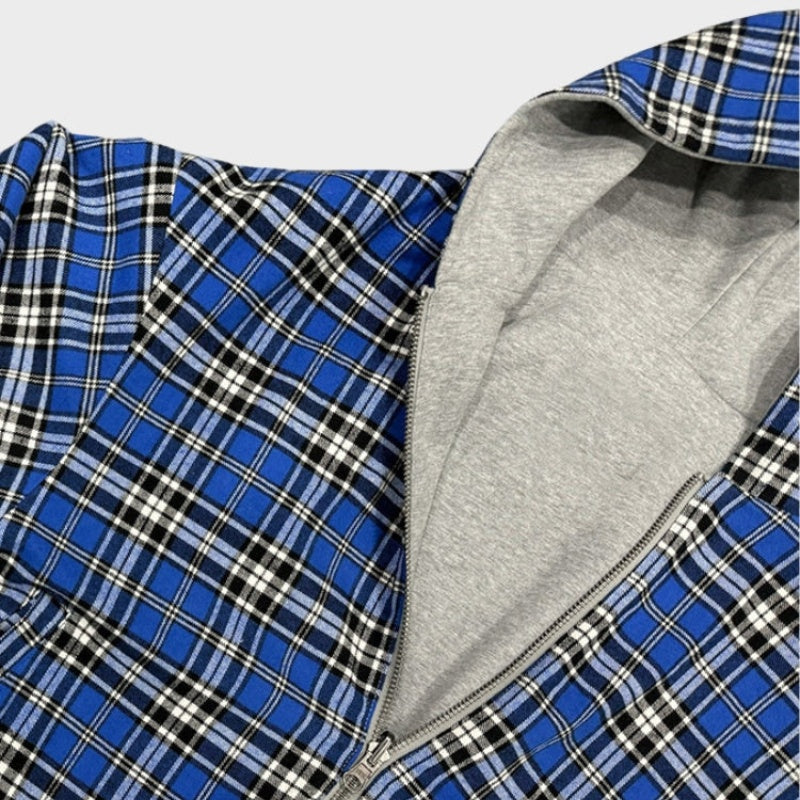 Sudadera Oversize Reversible con Capucha de Cuadros para Hombre
