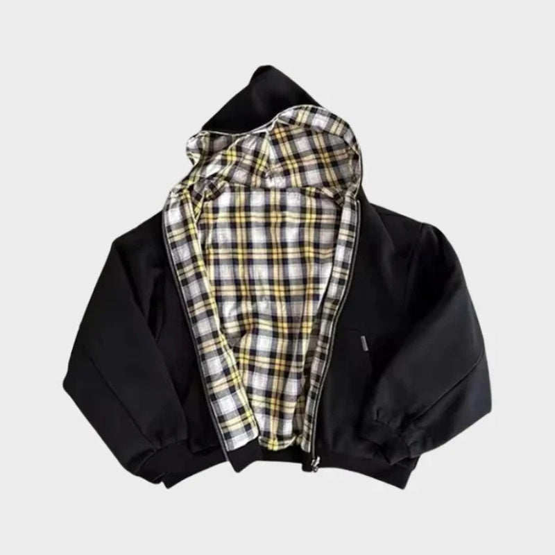 Sudadera Oversize Reversible con Capucha de Cuadros para Hombre